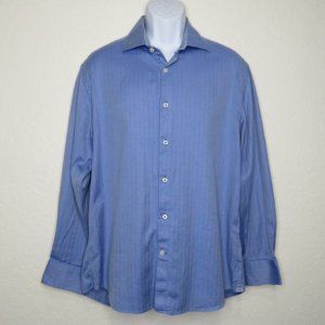 Bugatchi* Men's Long Sleeve‎ Button Down Curved Hem Zig Zag Shirt~ 17.5"(34/35)